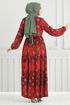 Beli Laced Up Patterned Dress 1137BGS895-M Tile - Thumbnail