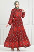 Beli Laced Up Patterned Dress 1137BGS895-M Tile - Thumbnail