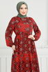 Beli Laced Up Patterned Dress 1137BGS895-M Tile - Thumbnail