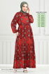 Beli Laced Up Patterned Dress 1137BGS895-M Tile - Thumbnail