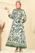 Beli Lastikli Desenli Elbise 7127BG354-MS Haki - Thumbnail