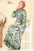 Beli Lastikli Desenli Elbise 7127BG354-MS Haki - Thumbnail