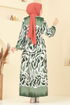 Beli Lastikli Desenli Elbise 7127BG354-MS Haki - Thumbnail
