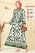 Beli Lastikli Desenli Elbise 7127BG354-MS Haki - Thumbnail