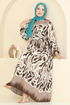 Beli Lastikli Desenli Elbise 7127BG354-MS Kahve - Thumbnail
