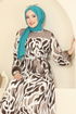 Beli Lastikli Desenli Elbise 7127BG354-MS Kahve - Thumbnail
