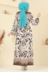 Beli Lastikli Desenli Elbise 7127BG354-MS Kahve - Thumbnail