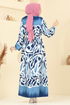 Beli Lastikli Desenli Elbise 7127BG354-MS Saks - Thumbnail