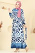 Beli Lastikli Desenli Elbise 7127BG354-MS Saks - Thumbnail