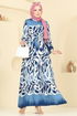 Beli Lastikli Desenli Elbise 7127BG354-MS Saks - Thumbnail