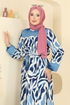 Beli Lastikli Desenli Elbise 7127BG354-MS Saks - Thumbnail