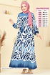 Beli Lastikli Desenli Elbise 7127BG354-MS Saks - Thumbnail