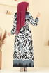 Beli Lastikli Desenli Elbise 7127BG354-MS Siyah - Thumbnail
