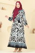 Beli Lastikli Desenli Elbise 7127BG354-MS Siyah - Thumbnail