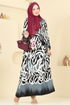 Beli Lastikli Desenli Elbise 7127BG354-MS Siyah - Thumbnail
