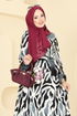 Beli Lastikli Desenli Elbise 7127BG354-MS Siyah - Thumbnail
