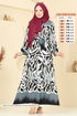 Beli Lastikli Desenli Elbise 7127BG354-MS Siyah - Thumbnail