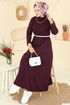Beli Lastikli Modal Elbise 21201MPR1163-MS Bordo - Thumbnail