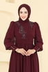 Beli Pilise Detaylı Şifon Abiye 8084AB368-MS Bordo - Thumbnail