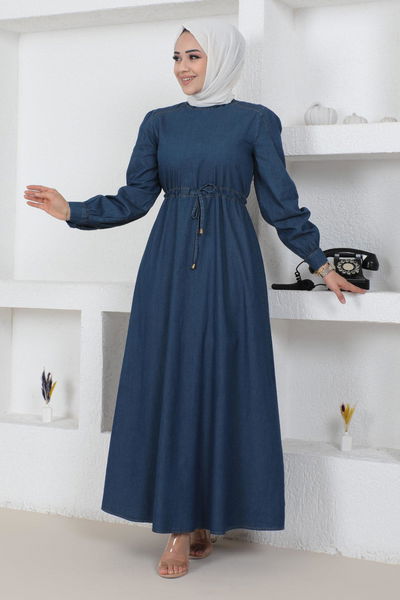 Modamihram - Beli Schnürsenkel Jeans Kleid Dunkel Jeans MIH19117