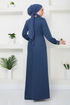 Beli Stein Gestickt Abendkleid 5027SL890-M Indigo - Thumbnail