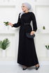 Beli Stein Gestickt Abendkleid 5027SL890-M Schwarz - Thumbnail