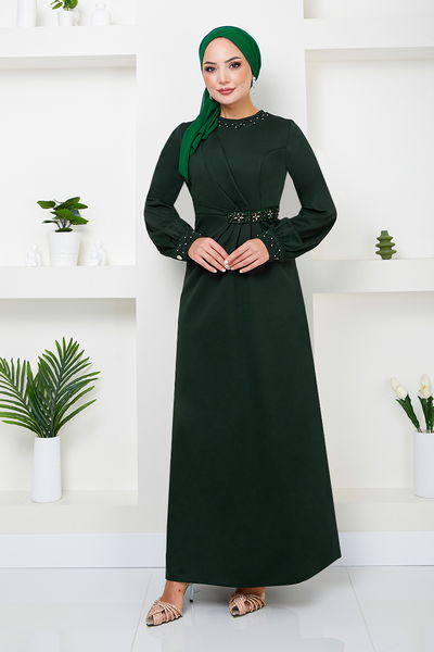 MRV S.L. - Beli The Stone Embroidered Evening dress 5027SL890-M Emerald - 344282