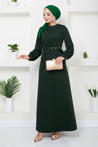 MRV S.L. - Beli The Stone Embroidered Evening dress 5027SL890-M Emerald - 344283