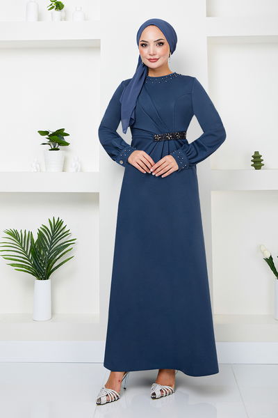 MRV S.L. - Beli The Stone Embroidered Evening dress 5027SL890-M Indigo