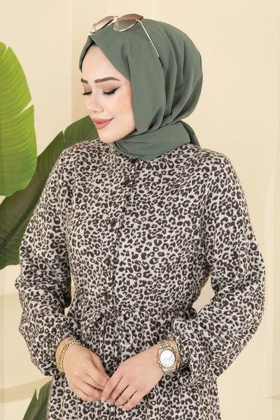 K.T.R. - Beli Tünelli Desenli Elbise 3064KTR750-MS Kahve - 405856