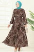 Beli Tünelli Leopar Elbise 7130BG354-MS Kahve - Thumbnail