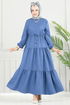 Beli Tünelli Sofia Elbise 025MR1077-M İndigo - Thumbnail