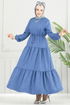 Beli Tünelli Sofia Elbise 025MR1077-M İndigo - Thumbnail