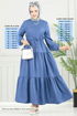 Beli Tünelli Sofia Elbise 025MR1077-M İndigo - Thumbnail