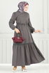 Beli Tünelli Tesettür Elbise 23011UKB139-MS Antrasit - Thumbnail