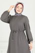Beli Tünelli Tesettür Elbise 23011UKB139-MS Antrasit - Thumbnail