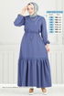 Beli Tünelli Tesettür Elbise 23011UKB139-MS İndigo - Thumbnail