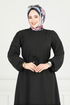 Beli Tünelli Tesettür Elbise 23011UKB139-MS Siyah - Thumbnail