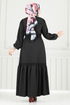 Beli Tünelli Tesettür Elbise 23011UKB139-MS Siyah - Thumbnail