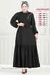 Beli Tünelli Tesettür Elbise 23011UKB139-MS Siyah - Thumbnail