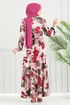 Beli Tünelli Tesettür Elbise 7124BGS895-M Bordo - Thumbnail