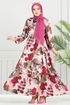 Beli Tünelli Tesettür Elbise 7124BGS895-M Bordo - Thumbnail