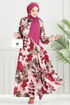 Beli Tünelli Tesettür Elbise 7124BGS895-M Bordo - Thumbnail