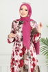 Beli Tünelli Tesettür Elbise 7124BGS895-M Bordo - Thumbnail
