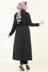 Beli Tünelli Tesettür Takım 23009UKB139-MS Siyah - Thumbnail