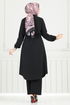Beli Tünelli Tesettür Takım 3053KTR750-MS Siyah - Thumbnail