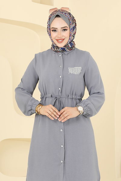 MRV D.V.L. - Beli Tünelli Tesettür Takım 439DVL897-M Gri - 358239