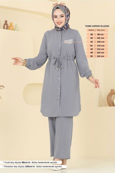 MRV D.V.L. - Beli Tünelli Tesettür Takım 439DVL897-M Gri - 358279