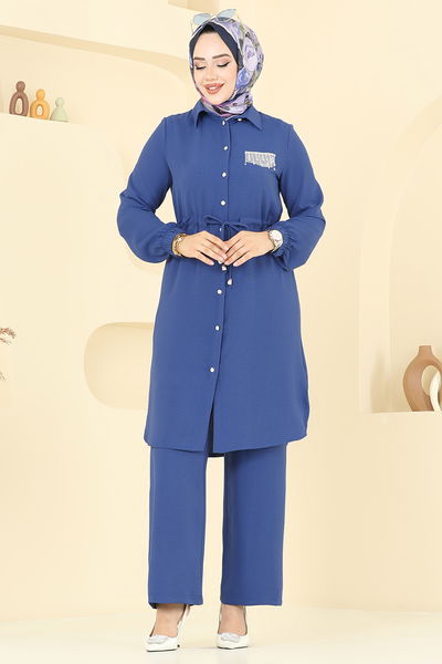 MRV D.V.L. - Beli Tünelli Tesettür Takım 439DVL897-M İndigo - 358244