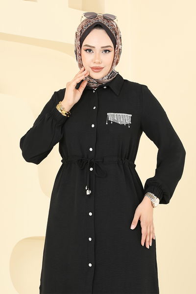 MRV D.V.L. - Beli Tünelli Tesettür Takım 439DVL897-M Siyah - 358246